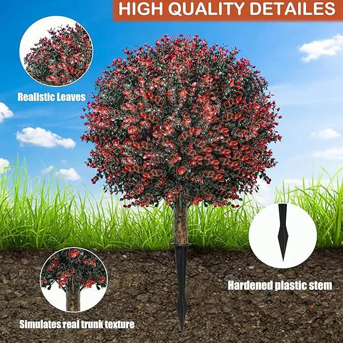 Fall Artificial Boxwood Topiary Ball Tree Bushes with Ground Spike, Set of 2 Outdoor Faux Shrub Topiary Ball, 24" UV Resistant Fake Boxwood Plants for Potted Planter,Indoor,Autumn by GreenHaven Gardens