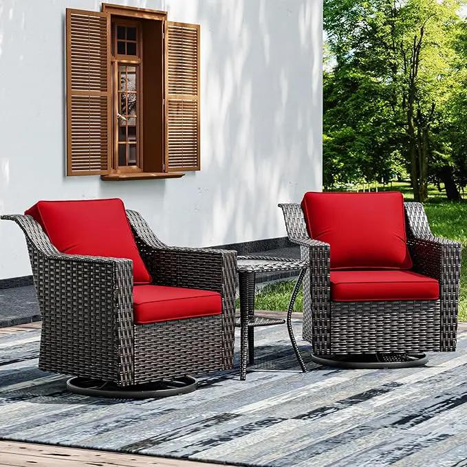 Joyside Wicker Patio Furniture Sets, 3 Pieces Upgraded Large Size Outdoor Furniture with 2 Patio Swivel Chairs and 1 Side Table, Thick Cushions, Wide Armrest by GreenHaven Gardens