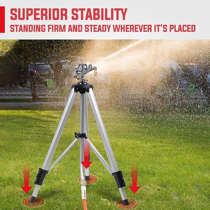 YAMATIC Impact Sprinkler on Adjustable Tripod Base, 360 Degree Large Area, Heavy Duty Adjustable Pulsator Sprinkler for Lawn, Yard and Grass Irrigation, Spray up to 20-90ft(36inch) by GreenHaven Gardens