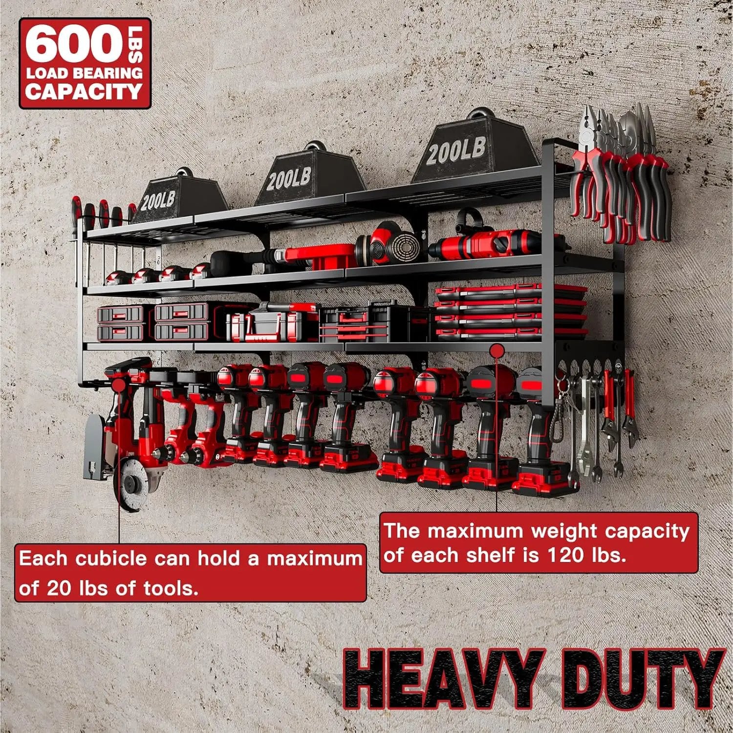 48" Large Power Tools Organizer Wall Mount,12 Drill Holder for Garage, Workshop Heavy Duty Storage Rack by GreenHaven Gardens