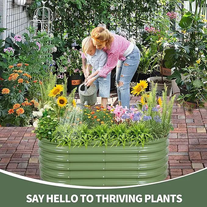 1MORE Galvanized Raised Garden Bed- Planter Garden Boxes Outdoor, Raised Beds for Gardening, 4x2x1.4ft Metal Garden Bed Kit for Vegetables Flower, Planter Raised Bed with Protective Tape & Tools.Green by GreenHaven Gardens