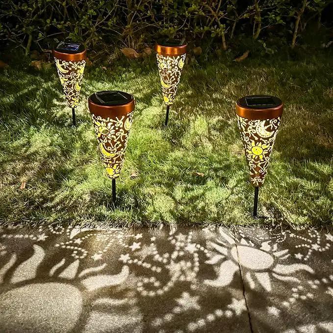 DIBIEECN 2 Pack Sun and Moon Solar Pathway Lights Outdoor,Metal Garden Decorations Outdoor Lights with Patterns and Warm Light,Waterproof Landscape Lighting for Path Patio Backyard Walkway Yard by GreenHaven Gardens