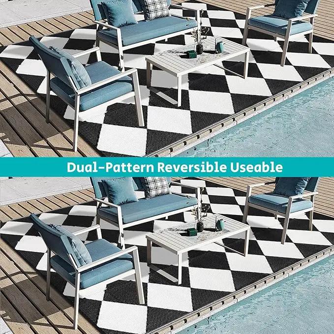HEBE Outdoor Rug Waterproof 8x10, Reversible Plastic Straw Rug RV Camping Rug, Indoor Outdoor Patio Mat Clearance, Outside Carpet for Porch,Deck,Camper,Balcony,Backyard,Picnic by GreenHaven Gardens