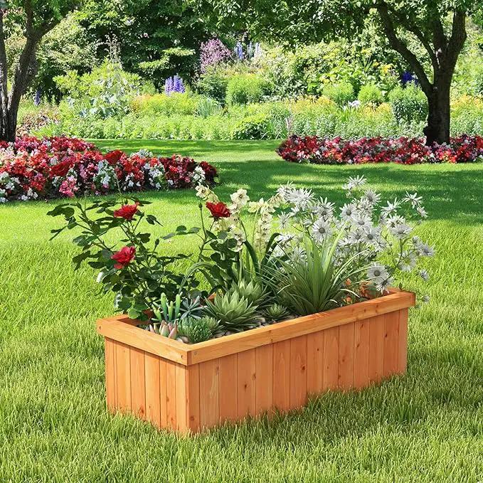 HAPPYGRILL Raised Garden Bed, Outdoor Elevated Flower Box w/ 4 Drainage Holes & Detachable Bottom Panels, Wood Planter Box for Vegetables Flowers Herbs & Fruits Growing, 31” x 14” x 12” by GreenHaven Gardens