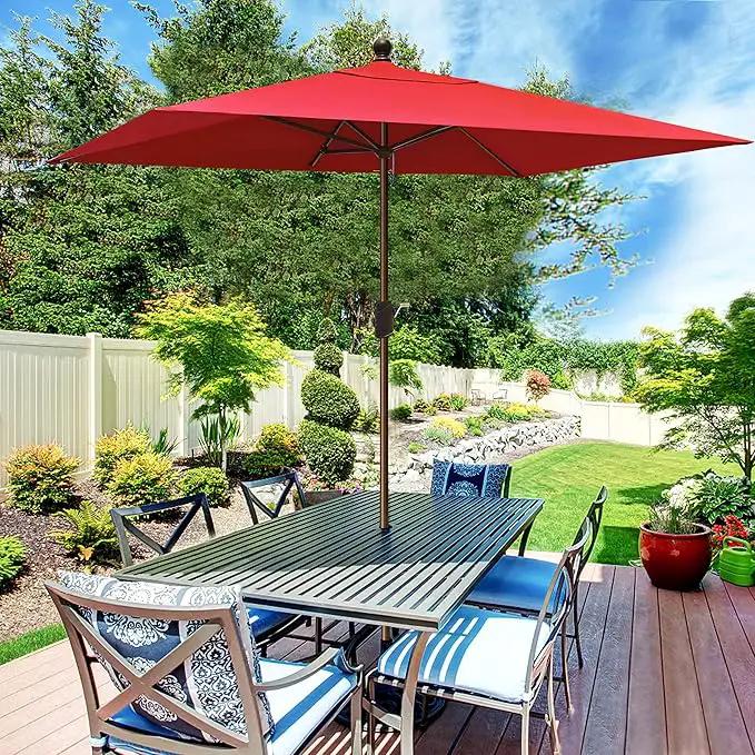 EliteShade USA 10-Year-Non-Fading 6.5x10Ft Rectangular Market Umbrella Patio Umbrella Outdoor Table Umbrella with Ventilation, Logo Red by GreenHaven Gardens