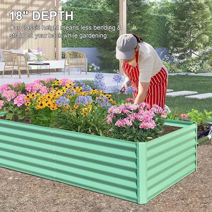 Domi Raised Garden Beds Outdoor, 6x3x1.5Ft Thickening Tall Metal Rectangular Deep Root Box Planter for Vegetables, Flowers, Herbs, and Succulents 1.5" Deep w/ 192 Gallon Capacity - Green by GreenHaven Gardens