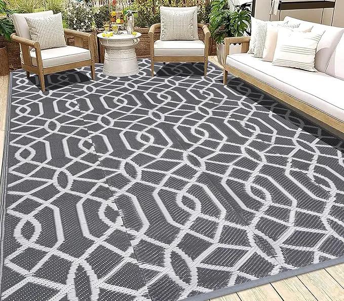 HEBE Outdoor Rug Waterproof 6x9, Reversible Plastic Straw Rug RV Camping Rug, Indoor Outdoor Patio Mat Clearance, Outside Carpet for Porch,Deck,Camper,Balcony,Backyard,Picnic by GreenHaven Gardens