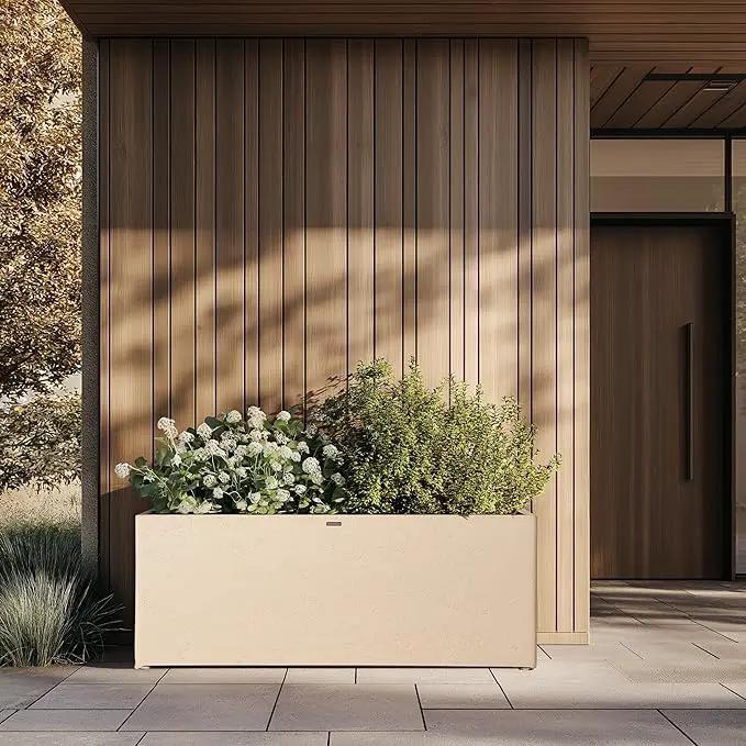 42 Inch Rectangular Concrete Planter（42Lx14Wx15H，58 Pounds）,Durable All-Weather Use with Drainage Holes,Large Rectangular Planter for Outdoor Indoor Plants by GreenHaven Gardens