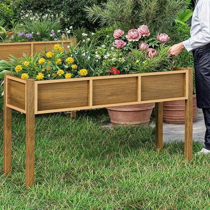YITAHOME Outdoor Raised Garden Bed, 48x18x30 Inch HIPS Poly-Wood Weather-Resistant Elevated Planter Box with Legs for Vegetable Flower, Brown by GreenHaven Gardens