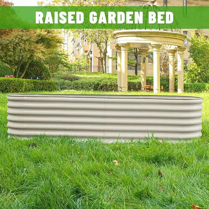 SnugNiture 8x2x2ft Raised Garden Bed Kit, 24" Tall Outdoor Metal Raised Planter Box for Planting Plants Vegetables Flowers Fruits, White by GreenHaven Gardens