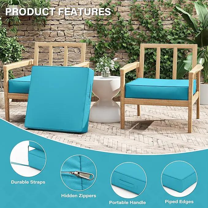Patio Chair Cushions 24 X 24 X 5 Inch Waterproof Outdoor Seat Cushions for Patio Furniture, Outdoor Sofa Couch Pads with Ties & Handle, Set of 2, Lake Blue by GreenHaven Gardens