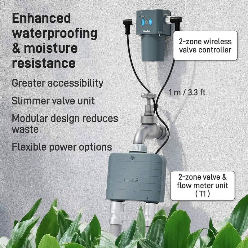 LinkTap T1 Smart Water Timer (Requires Gateway), 2-Outlet Sprinkler Timer, Ideal for Drip Irrigation, Weather Adaptive, Advanced Flow Monitoring, Better Range Than WiFi, IP66, Alexa by GreenHaven Gardens