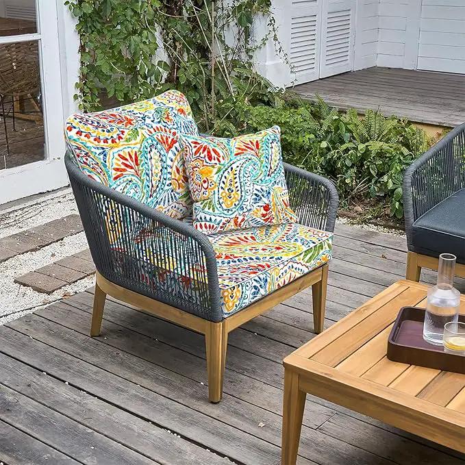 LVTXIII Outdoor Deep Seat Cushion 24"x24"x4" Patio Seat and Back Cushion Set Seasonal Chair Cushion for Dining Arm Chairs, Wicker Chairs and Garden Furniture Decoration, Paisley Multi by GreenHaven Gardens