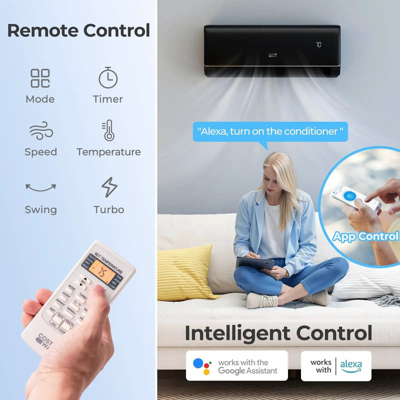 GreyVolt Series 9100 BTU 20.5 SEER2 115V WiFi Enabled Mini Split AC Compatible with Alexa Gray by DirectDeals