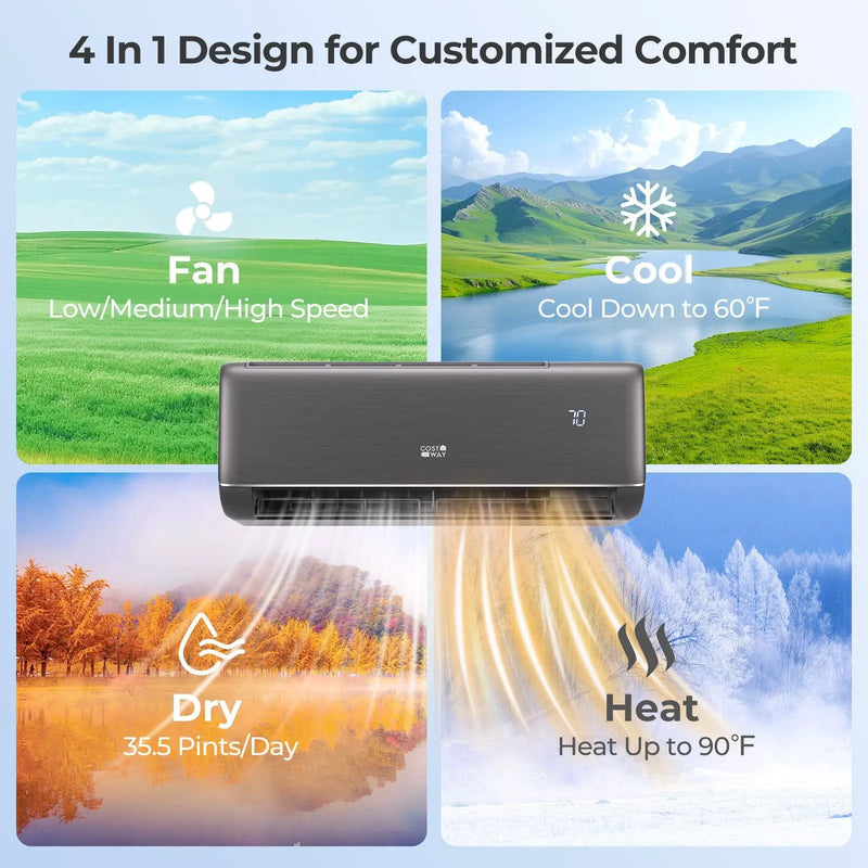 GreyVolt Series 9100 BTU 20.5 SEER2 115V WiFi Enabled Mini Split AC Compatible with Alexa Gray by DirectDeals