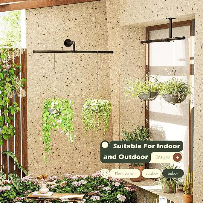 T-Shape Hanging Planters for Indoor Plants Plant Hanger Indoor Window Plant Shelves Hanging Plant Holder Black Metal Rod Ceiling Wall Mount(Pot & Plant Not Included) by GreenHaven Gardens
