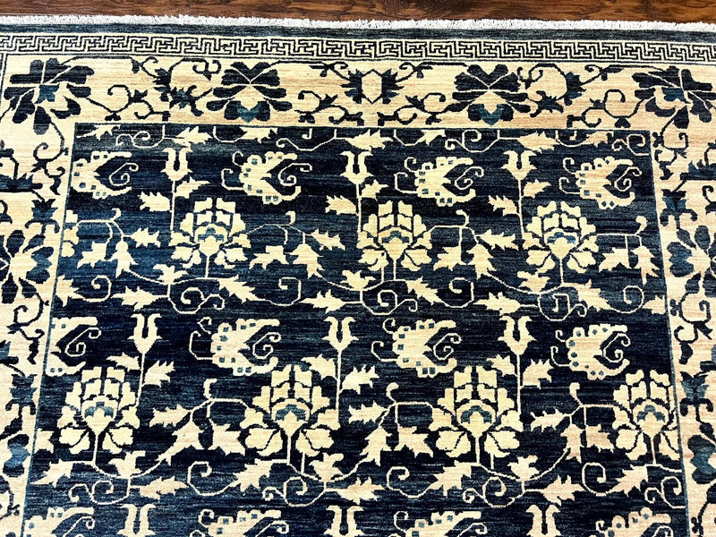 Sino Persian Rug 6x9, Hand Knotted Wool Carpet, Floral Allover, Blue Cream-Tan by Jewel Rugs