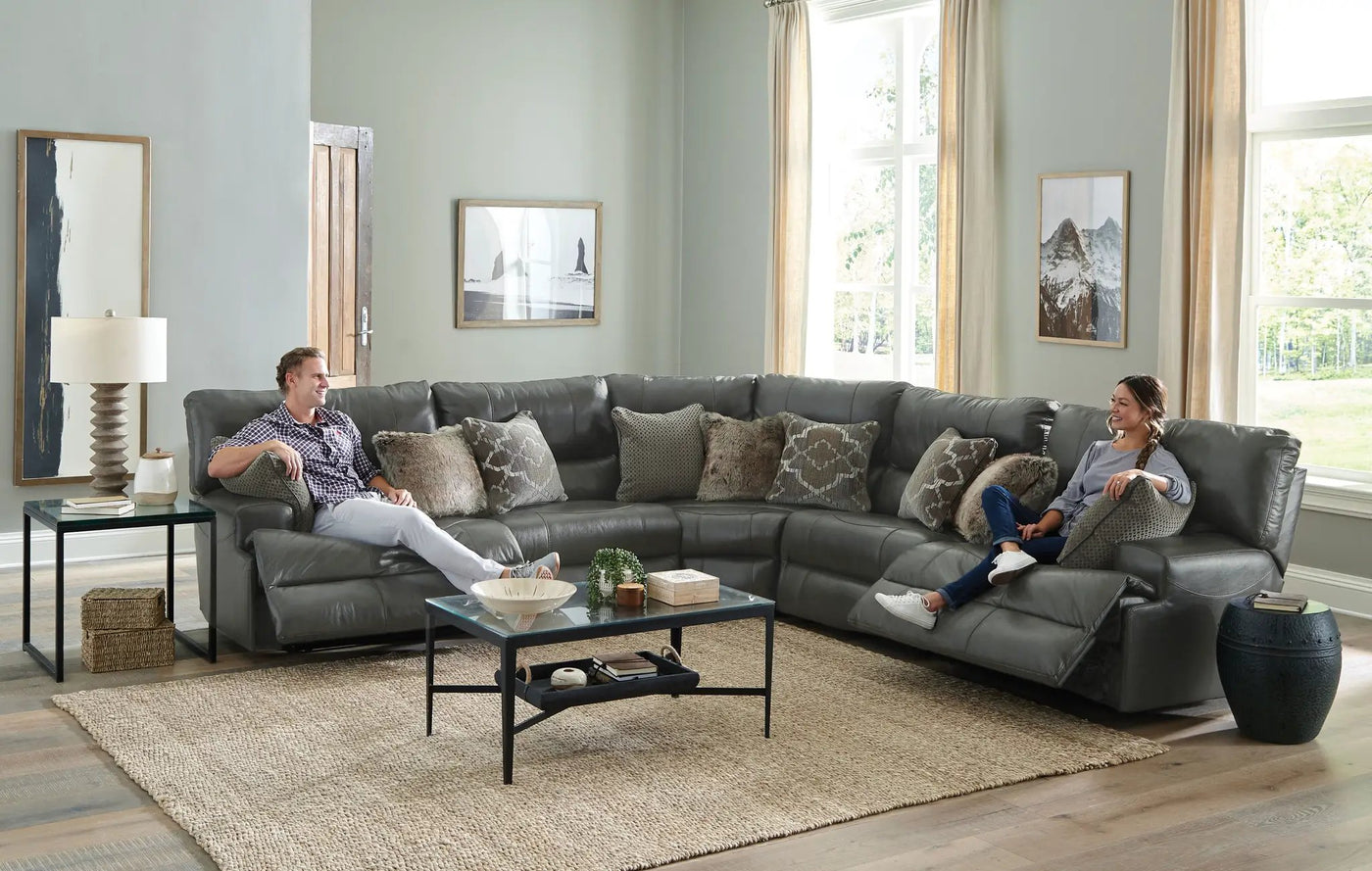 Como - 5 Piece Italian Leather Match Reclining Sectional by Unique Piece Furniture
