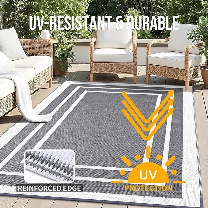 OLANLY Outdoor Rug 8x10 ft Waterproof, Reversible Outdoor Plastic Straw Rug, RV Mat, Indoor Outdoor Carpet Clearance for Patio, Camping, Balcony, Deck, Backyard, Grey & White by GreenHaven Gardens