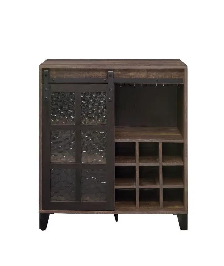 Treju - Wine Cabinet - Obscure Glass, Rustic Oak & Black by Unique Piece Furniture