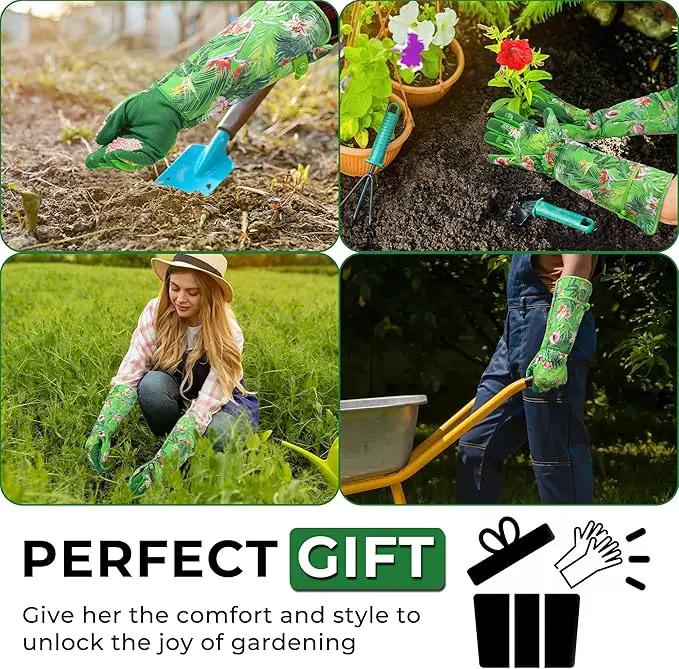 HANDLANDY Women Gardening Gloves, Thorn Proof Breathable Ladies Rose Pruning Long Gauntlet Floral Print Garden Yard Gloves, Gift for Gardeners (Green, XL) by GreenHaven Gardens