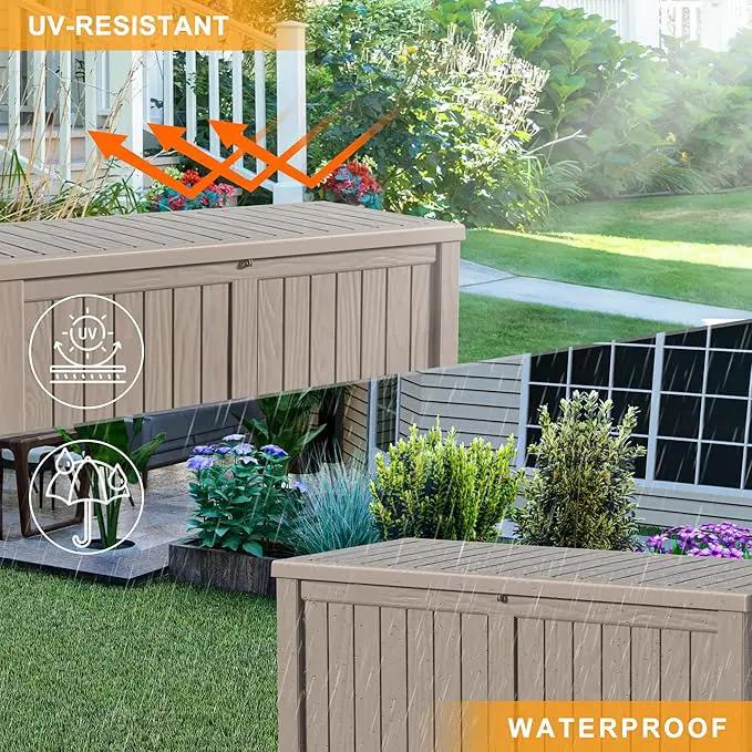 120 Gallon Waterproof Outdoor Storage Box,Resin Deck Box,Lockable Outside Storage Box Container for Patio Furniure,Garden,Tools (120 Gallon,Grey) by GreenHaven Gardens