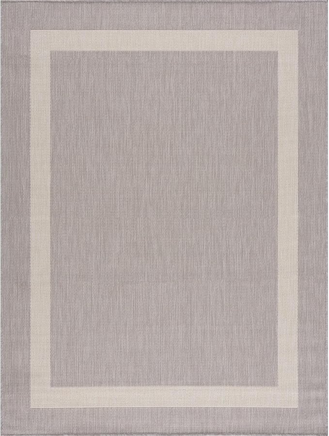 CAMILSON Outdoor Rug 8x10,Modern Outside Rugs for Patios Porches Waterproof Durable Washable Non-Shedding, Easy-to-Clean Indoor Outdoor Area Carpet (8 x 10, Bordered - Gray/White) by GreenHaven Gardens
