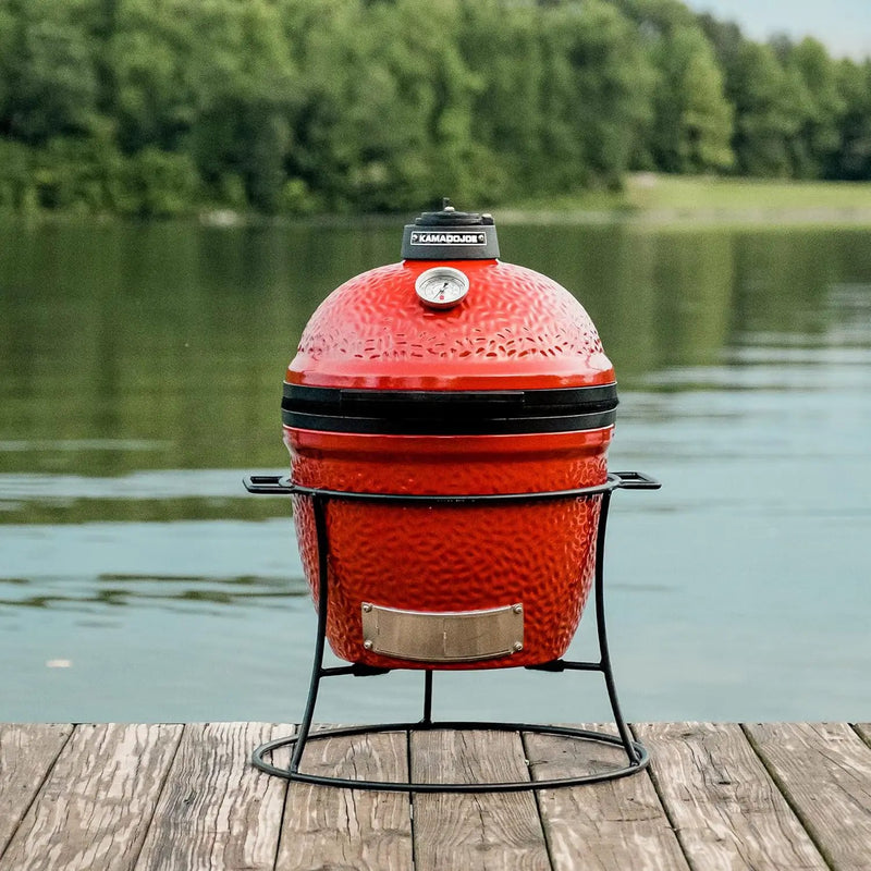 Kamado Joe KJ13RH 13.5 inch Portable Charcoal Grill, Blaze Red - Includes KJ15080420 Grill Cover, Black & Cast Iron Sear Plate (KJ15090620) for Classic Joe and Joe Jr Grills by GreenHaven Gardens