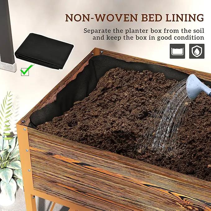 Outsunny Raised Garden Bed with Galvanized Steel Frame, Storage Shelf and Bed Liner, Elevated Planter Box with Legs for Vegetables, Flowers, Herbs, Dark Brown by GreenHaven Gardens