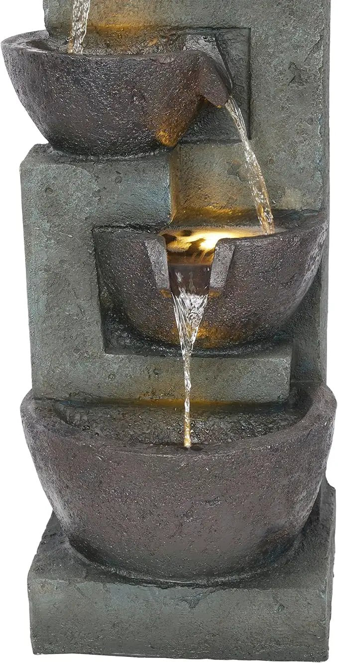 Alpine Corporation TZL390 Elegant Outdoor 5 Tier Bowls Waterfall Fountain with LED Lights for Garden, Patio, Yard, and Outdoor Spaces, Relaxing Cascading Fountain, 39" H, Gray by GreenHaven Gardens