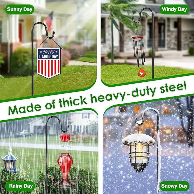 XDW-GIFTS Bird Feeder Pole for Outdoor, 4-Pack 45 Inch Shepherds Hooks Heavy Duty Garden Pole for Hanging Plant Basket, Solar Light Lanterns, Garden Plant Hanger Stands with 5 Base Prongs by GreenHaven Gardens
