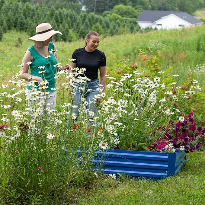 Sunnydaze Galvanized Raised Garden Bed - Metal Raised Bed for Gardening - Outdoor Planter Box for Flowers, Plants, and Vegetables - Blue - 12” H Square by GreenHaven Gardens
