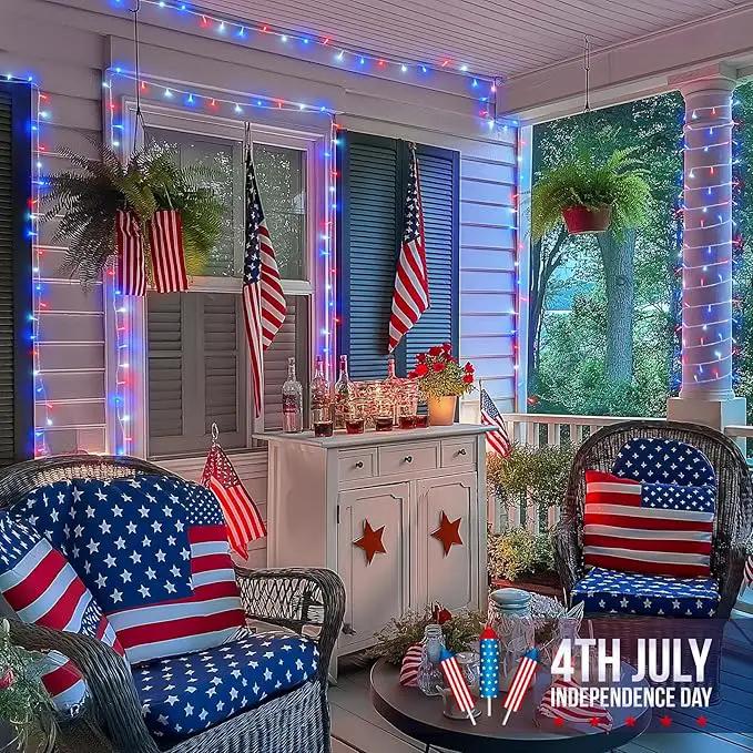 JMEXSUSS 4th of July Decorations Red White and Blue Lights, 33ft 100 LED String Light Indoor Plug-in, 8 Modes Patriotic 4th of July Lights for Indoor Outdoor Independence Day American Flag Holiday by GreenHaven Gardens