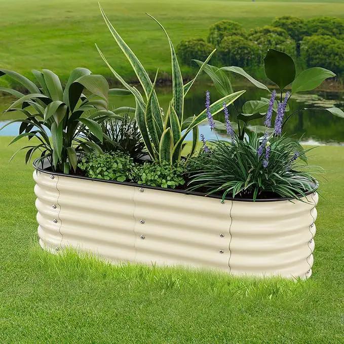 Raised Garden Bed 5x2x1.4 Ft Planter Box Outdoor with Rubber Edge Zinc-Aluminum-Magnesium Stainless Steel Durable Metal Garden Beds Kit for Vegetables, Flowers, Herbs and Succulents, Ivory by GreenHaven Gardens