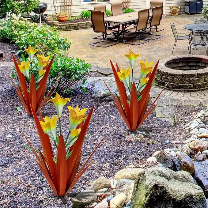 Homight Metal Agave Plant Outdoor Decoration Outdoor Garden Decoration Lily Mexican Yard Art Plant Garden Agave Lily Decorative Garden Gift… (2 Big Yellow Lilies) by GreenHaven Gardens