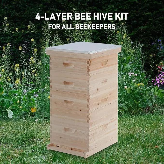 CREWORKS Bee Hive Boxes Starter Kit, Langstroth Beehive for Bee Keeping, 4 Layer Bee House with 20 Medium and 20 Deep Frames & Foundations, Beekeeping Supplies with Plastic Queen Excluder and Nails by GreenHaven Gardens