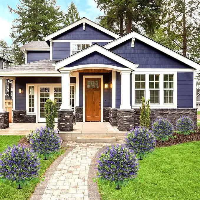 28" Artificial Boxwood Topiary Ball with Lavender, UV Resistant Topiary Tree Faux Boxwood Ball Shaped Porch Bushes with Ground Spike Artificial Bushes for Outdoors Front Door Decor Home Garden by GreenHaven Gardens