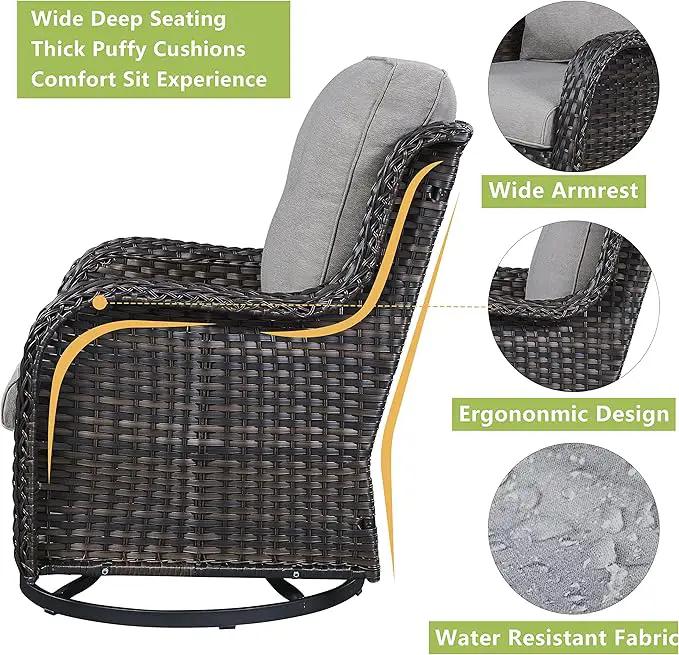 Outdoor Wicker Patio Furniture Set - 5 Piece Rattan Patio Conversation Set with 2 Rocking Swivel Chairs,2 Ottomans and 1 Loveseat for Porch Deck Backyard Garden(Brown/Grey) by GreenHaven Gardens