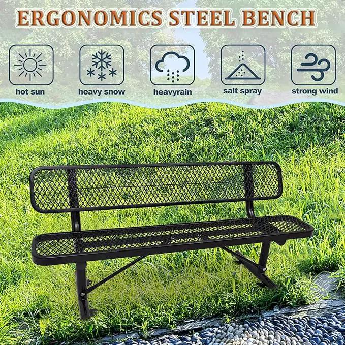 4/6/8 Feet Park Bench for Outside Heavy Duty Metal, Garden Benches Outdoor Bench with Backrest & Portable Frame, for Shopping Malls Stores Parks Patios Decks, Black by GreenHaven Gardens