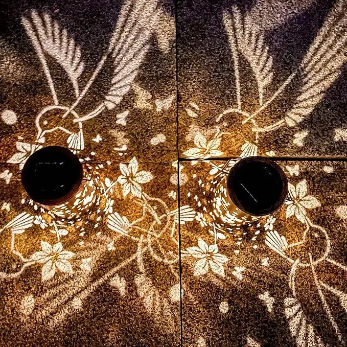 4 Packs Solar Lanterns Outdoor Hanging Lantern Lights, 4 Hummingbird Hollowed-Out Metal Decor Lantern, Waterproof LED Decorative Garden Light Gifts by GreenHaven Gardens