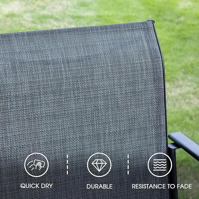 VICLLAX Patio Dining Set for 6, Outdoor Furniture Set Includes 47.2" Round Patio Table and 6 Patio Sling Chairs, Grey Tabletop and Grey Fabric by GreenHaven Gardens