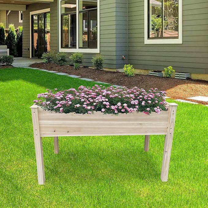 BTExpert 4ft Wooden Raised Garden Bed with Legs, 48x24x30in Elevated Planter Box Stand for Vegetable Flower Backyard, Patio, Balcony Large Wood Raised Beds Liner Outdoor - 30 in Height by GreenHaven Gardens