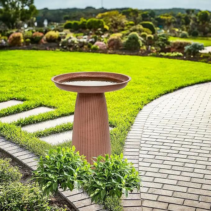 Sunnydaze Gleeful Garden Metal Bird Bath for Outdoors - Large Decorative Iron Birdbath - 23-Inch - Matte Canyon Clay by GreenHaven Gardens