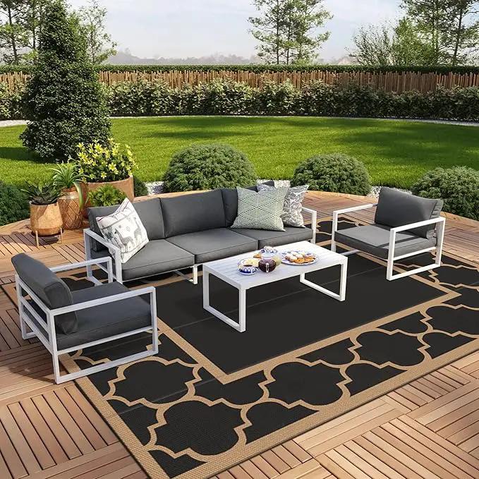 GENIMO 10 ' x 14 ' Outdoor Rug Waterproof for Patio Decor, Foldable Reversible Plastic Straw Area Rugs Mat for Camper, Outside Carpet for Rv, Deck, Porch, Picnic, Beach, Balcony, Black & Brown by GreenHaven Gardens