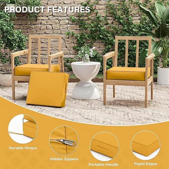 Patio Chair Cushions 18.5 X 16 X 4 Inch Waterproof Outdoor Seat Cushions for Patio Furniture, Outdoor Sofa Couch Pads with Ties & Handle, Set of 2, Yellow by GreenHaven Gardens