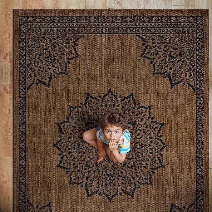 CAMILSON Outdoor Rug, 10x14 Medallion Nut Brown Black Modern Area Rugs for Large Indoor and Outdoor Patios, Kitchen and Hallway Mats, Washable Porch Deck Outside Carpet (Nut Brown Black, 10 x 14) by GreenHaven Gardens