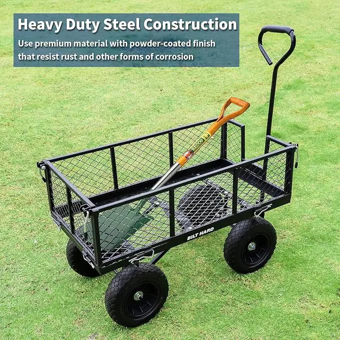 BILT HARD 880 lbs 10" Flat Free Tires Steel Garden Cart with 180° Rotating Handle and Removable Sides, Heavy Duty 4 Cu.Ft Capacity Utility Garden Carts and Wagons, Black by GreenHaven Gardens