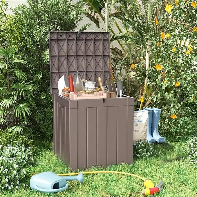 40 Gallon Resin Deck Box, Lockable Patio Outdoor Storage Box for Furniture, Garden Tools and Tools Storage, Waterproof Outside Storage Boxes - Grey by GreenHaven Gardens