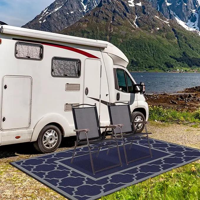GENIMO 4 ' x 6 ' Outdoor Rug for Patio Clearance, Waterproof Indoor Outdoor Plastic Straw Rugs Carpet, Reversible Outside Area Rv Mat for Camping, Balcony Porch, Deck, Picnic, Beach (Blue & Gray) by GreenHaven Gardens