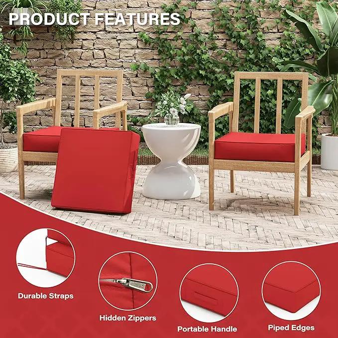 Patio Chair Cushions 19 X 19 X 4 Inch Waterproof Outdoor Seat Cushions for Patio Furniture, Outdoor Sofa Couch Pads with Ties & Handle, Set of 2, Red by GreenHaven Gardens